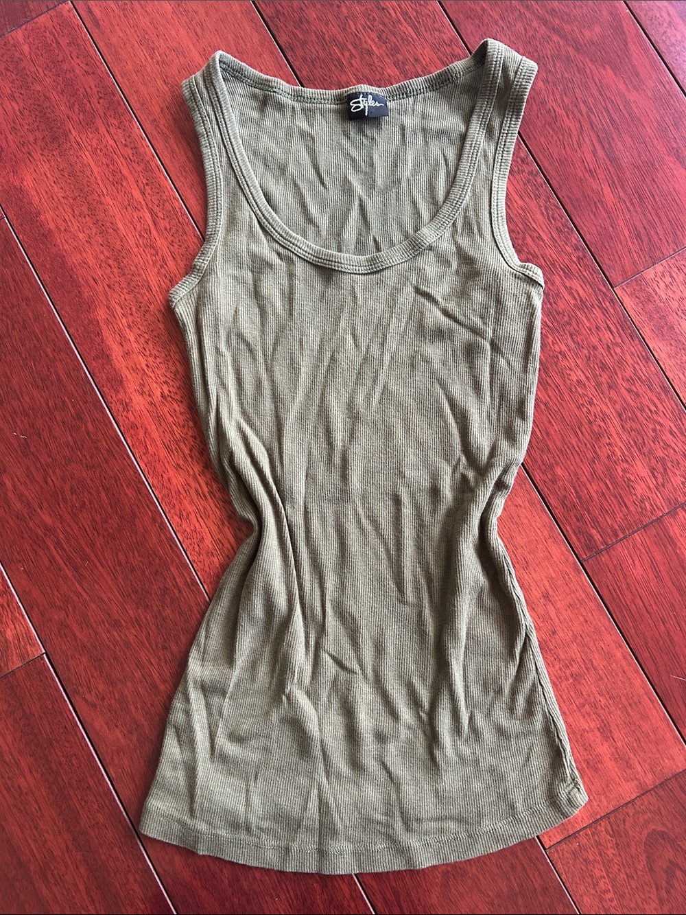 Women's Olive Ribbed Scoop Neck Tank Top - Slim Fit cotton